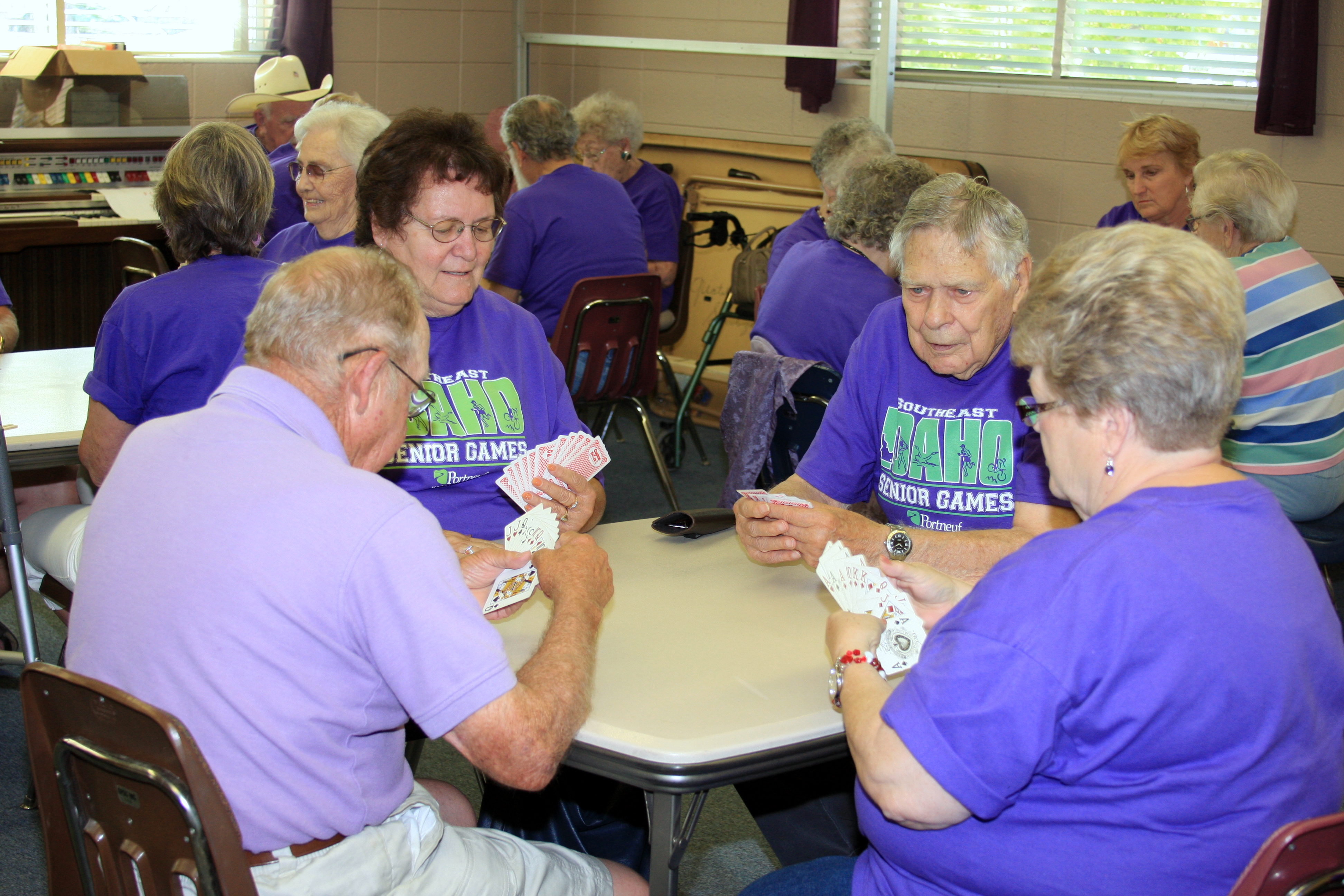 A purple background with the words southeast idaho senior games written in green.